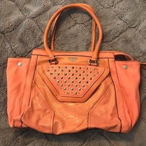 Guess Peach Studded Alligator Style Handbag Purse